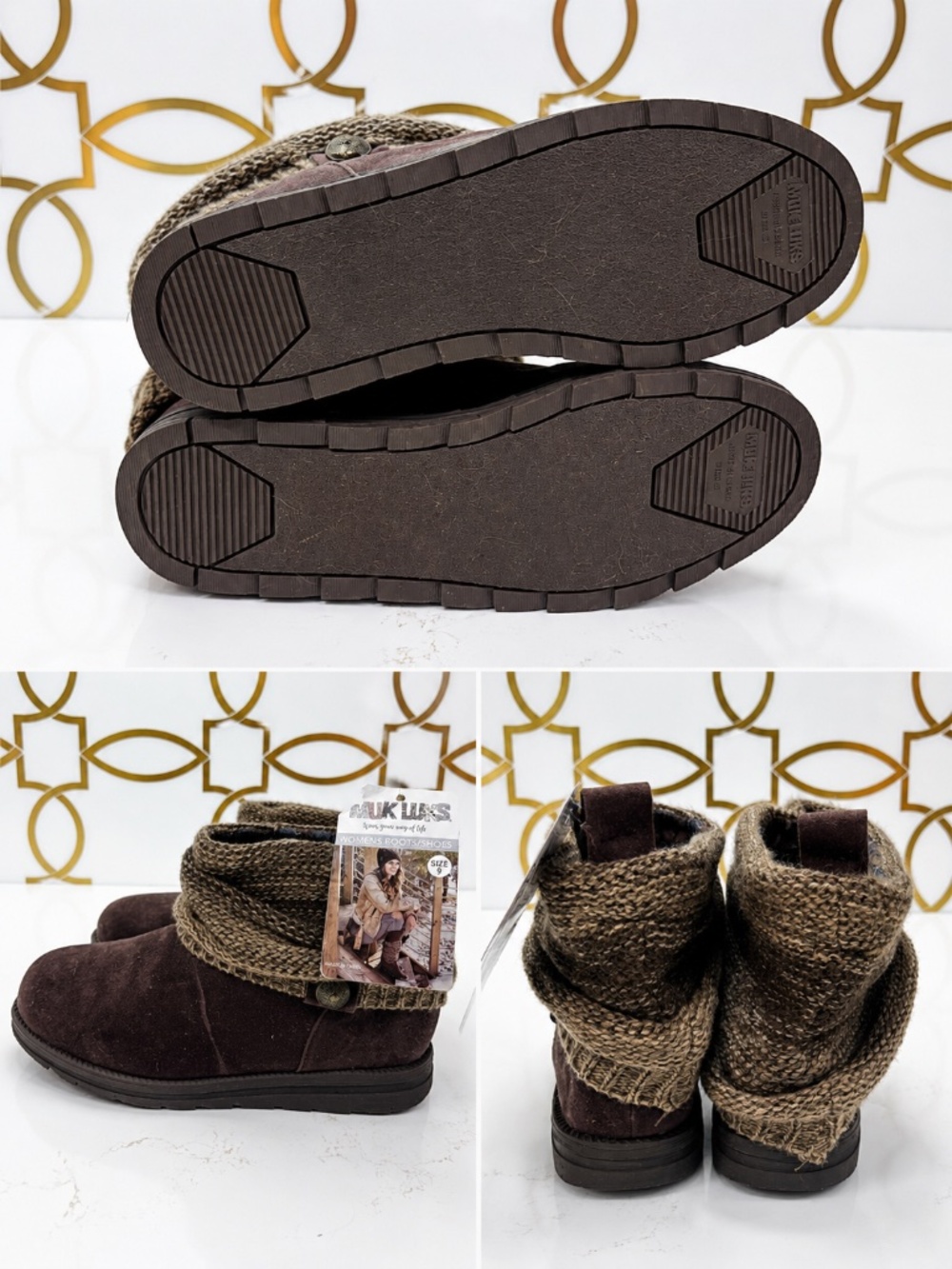 Muk Luks Women's Boots Size 9 Style 16623 Moccasin Gray Sweater Mukluks NEW NWT